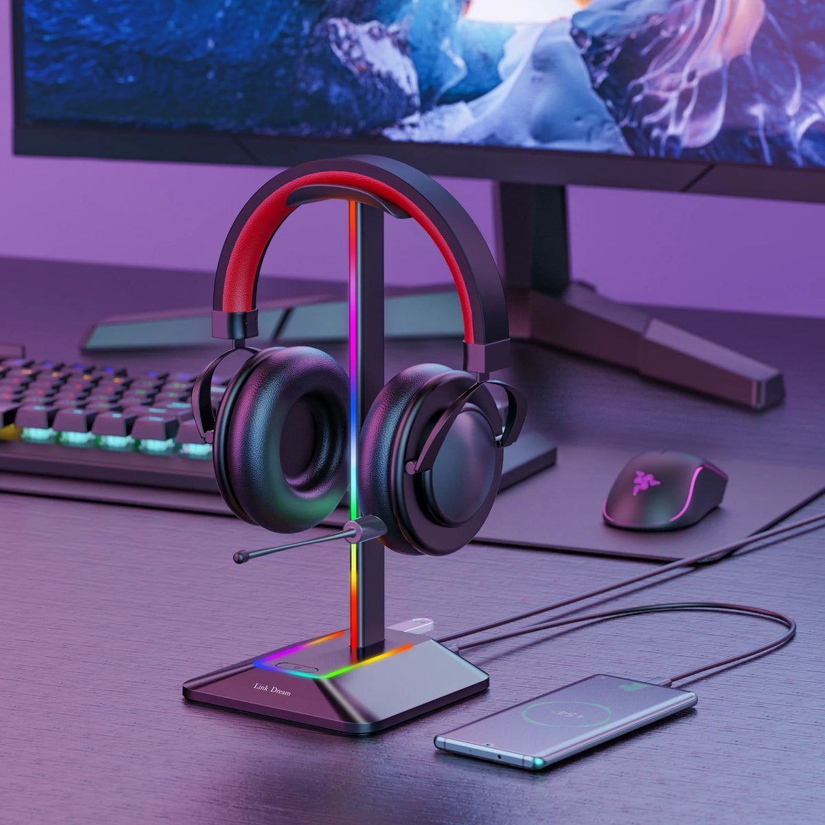 Z8 headphone stand on a gaming desk
