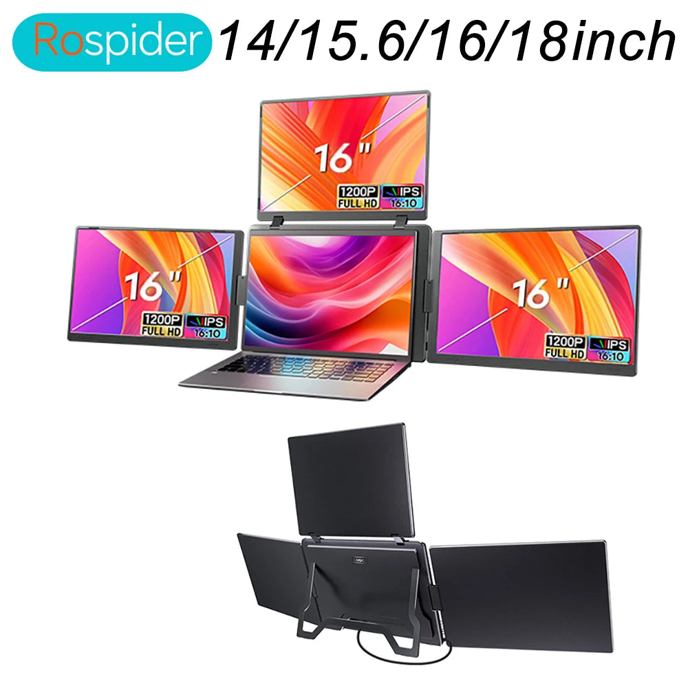 Triple-Screen Portable Monitor — Two Extra 15.6" FHD Displays for Your Laptop