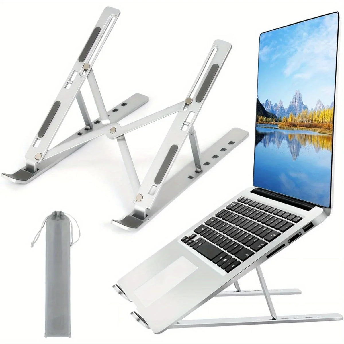 Laptop on aluminum stand