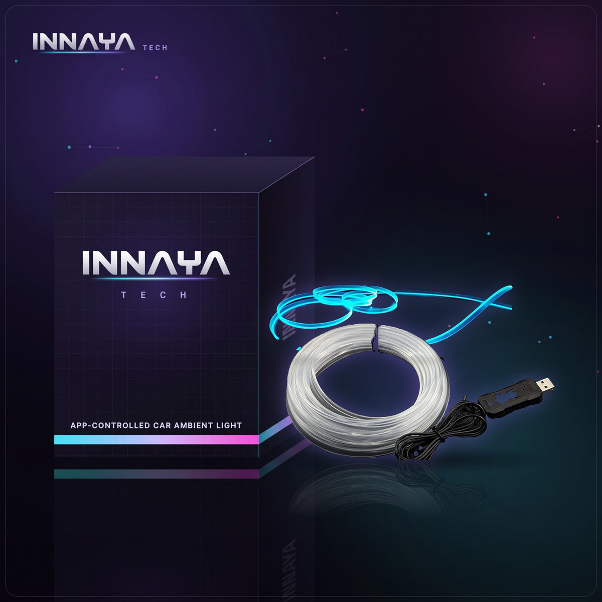App-Controlled RGB Car Ambient Light by INNAYA Tech with INNAYA retail box
