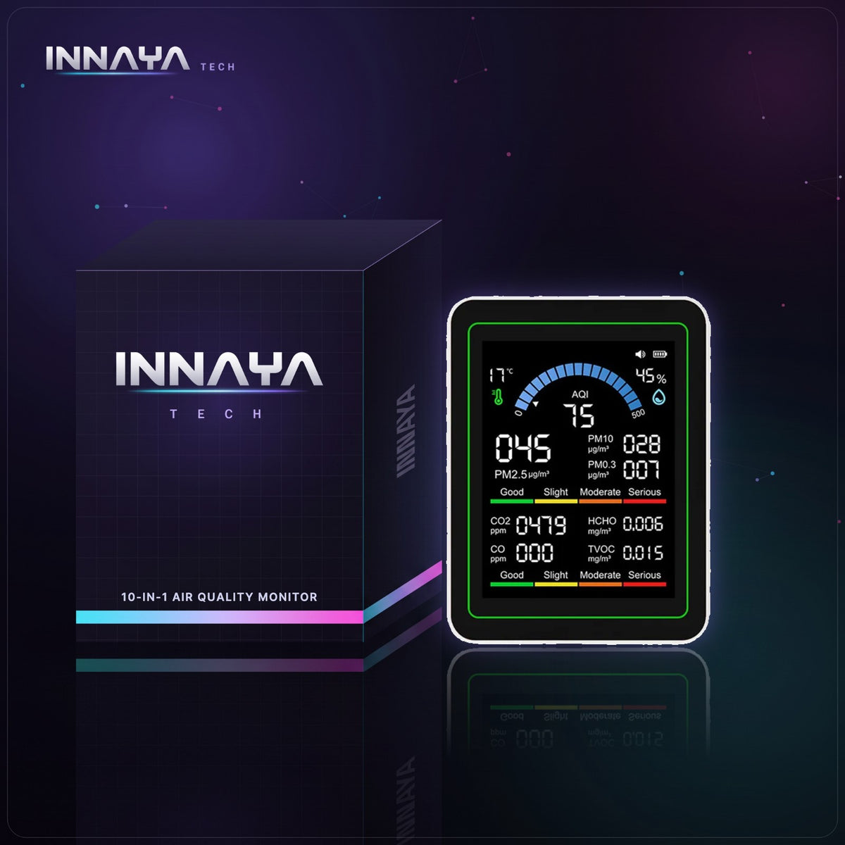 10-in-1 Air Quality Monitor by INNAYA Tech with INNAYA retail box
