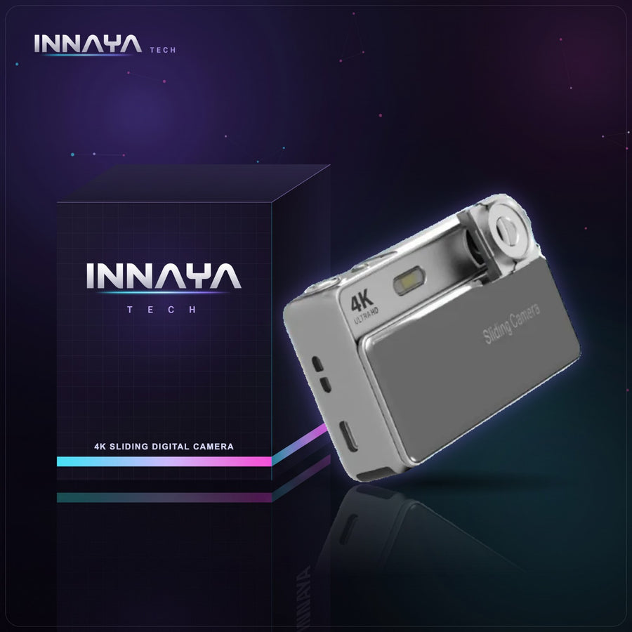 Silver 4K sliding retro-style digital camera