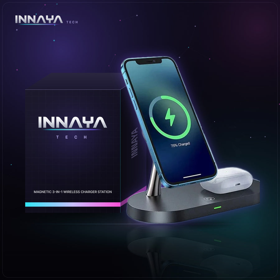 Magnetic 3-in-1 Wireless Charger Station by INNAYA Tech with INNAYA retail box