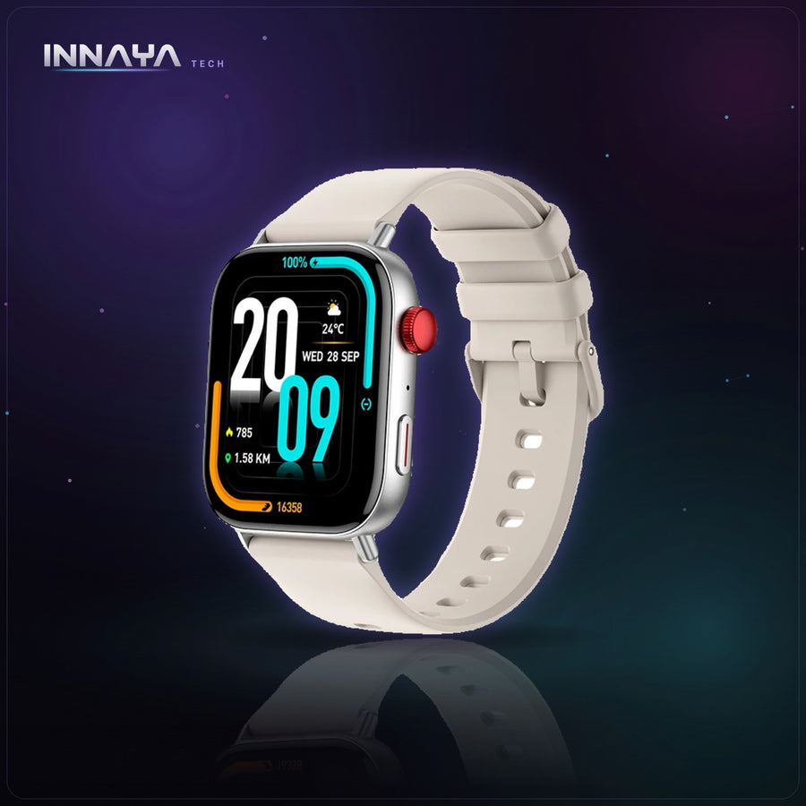 COLMI C8 Max smartwatch with silver case and light strap