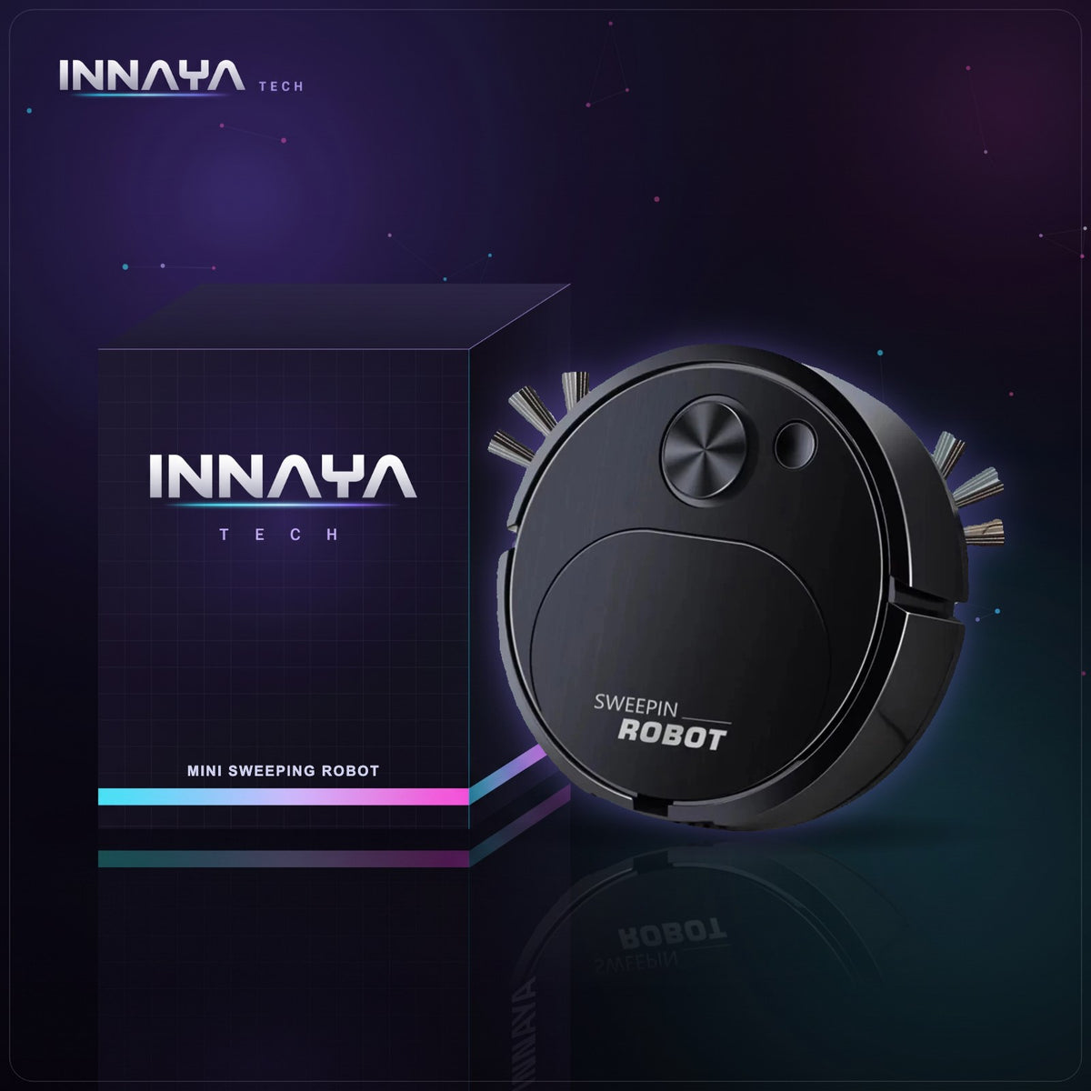 Black mini 3-in-1 robot vacuum with side brushes