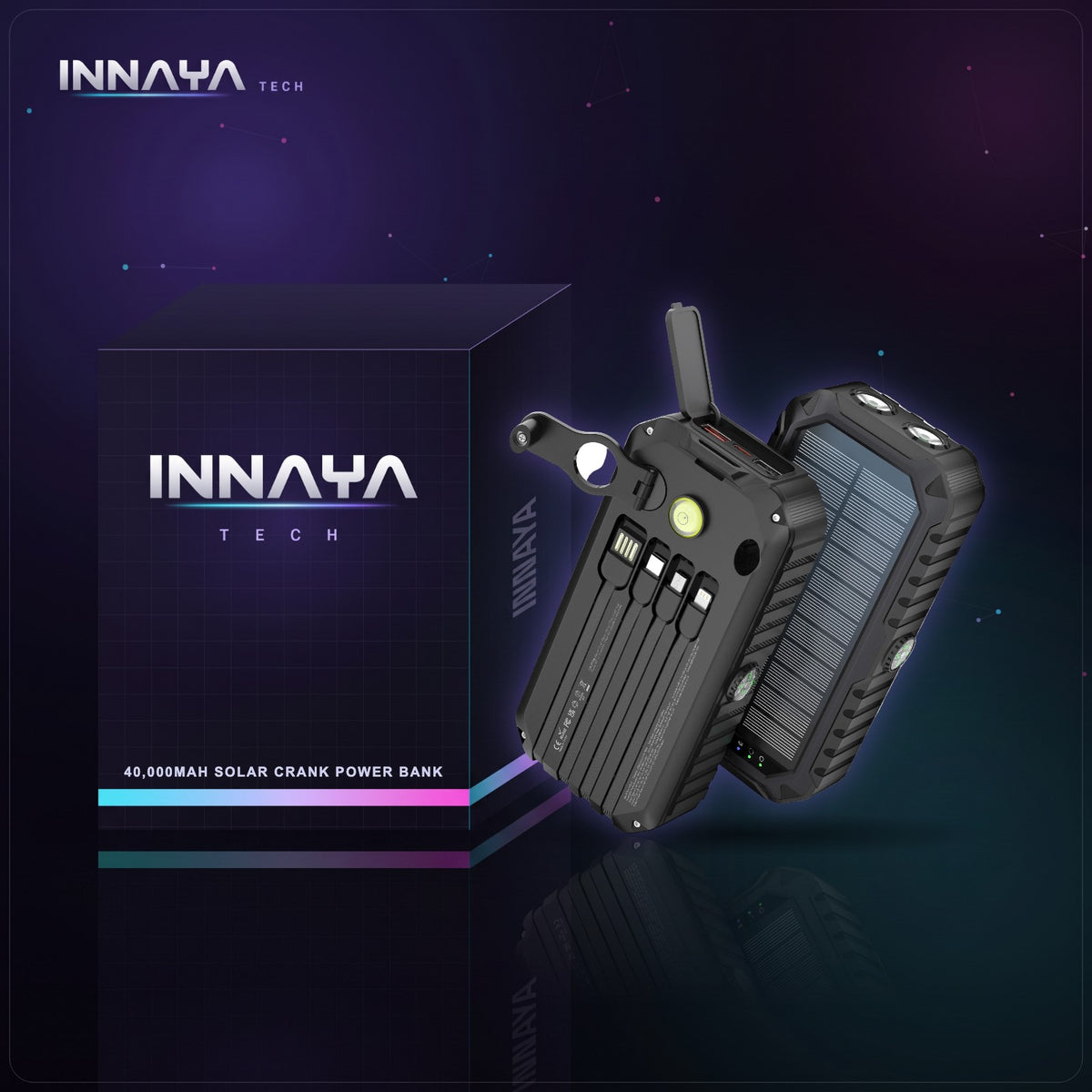 40,000mAh Solar Hand Crank Power Bank by INNAYA Tech with INNAYA retail box