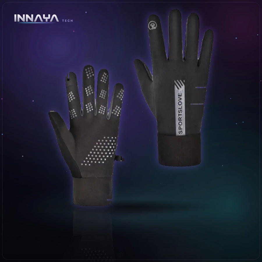 Black USB rechargeable heated gloves with touchscreen fingertips