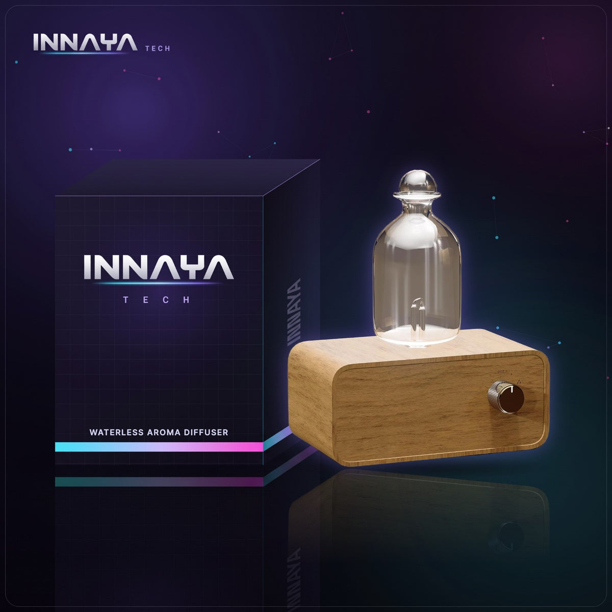 Wood and glass waterless nebulizing aroma diffuser