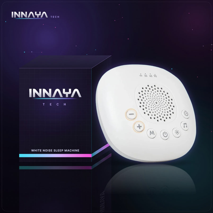 White rechargeable white noise sound machine with timer buttons