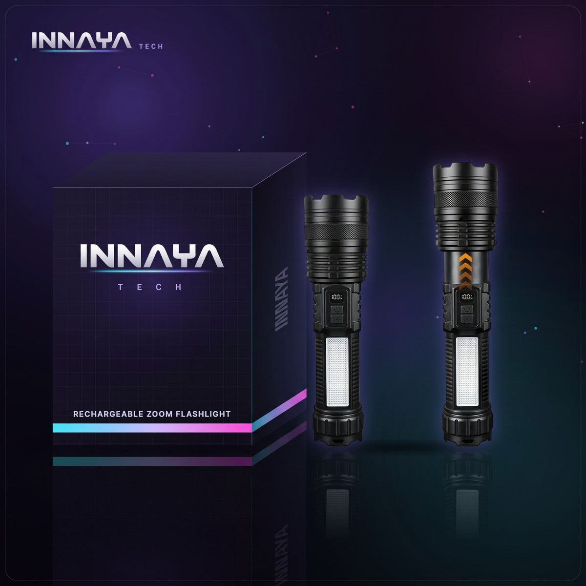 Rechargeable Zoom Flashlight by INNAYA Tech with INNAYA retail box