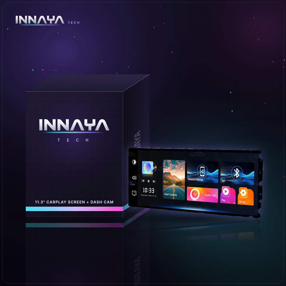 K2 Pro 11.3-inch CarPlay Screen and 4K Dash Cam by INNAYA Tech with INNAYA retail box