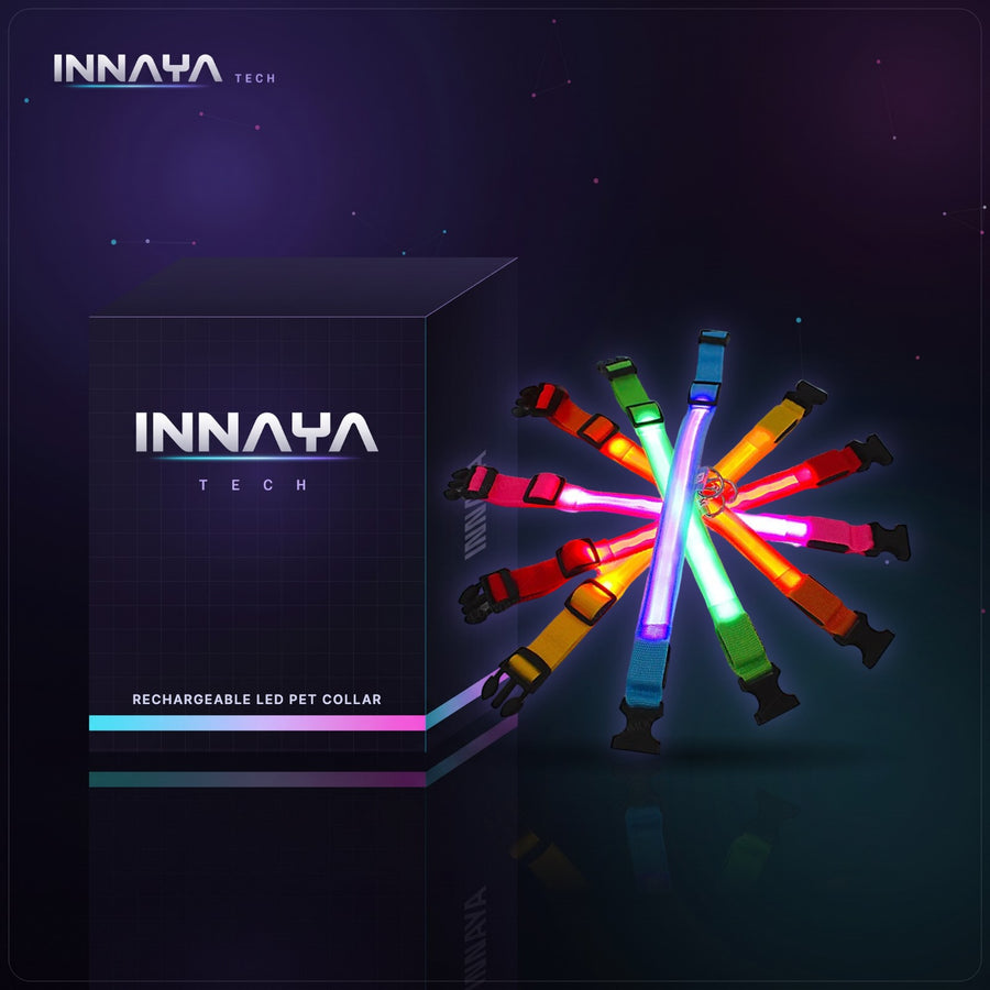 Rechargeable LED Pet Collar by INNAYA Tech with INNAYA retail box