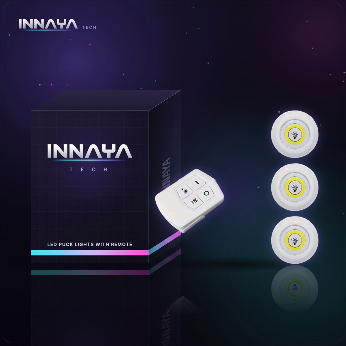 Wireless LED Puck Lights with Remote by INNAYA Tech with INNAYA retail box