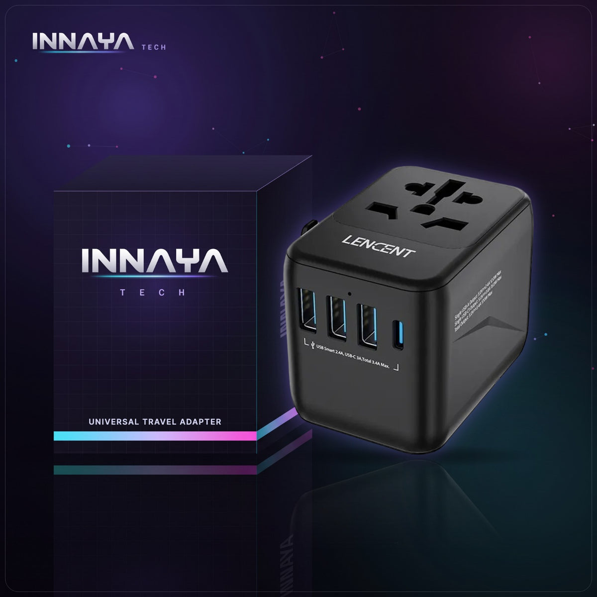 LENCENT Universal Travel Adapter by INNAYA Tech with INNAYA retail box